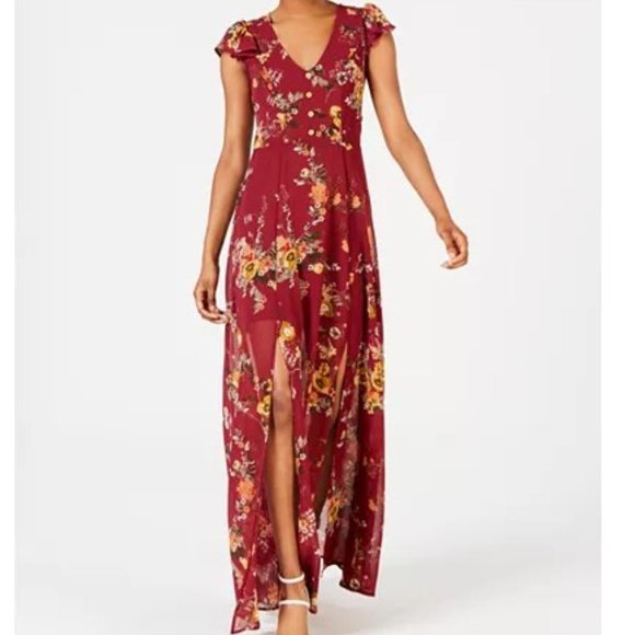 Crystal Doll Juniors' Floral-Print Maxi Dress - Picture 1 of 6